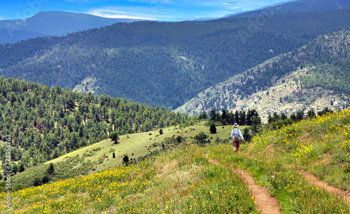 Hiker on the Elk Range Trail, Jefferson County, Colorado photo