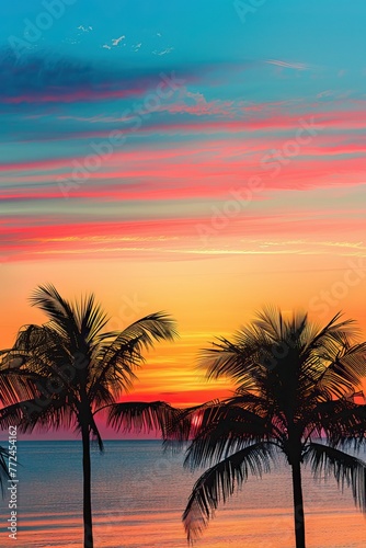Palm trees against colorful sunset sky