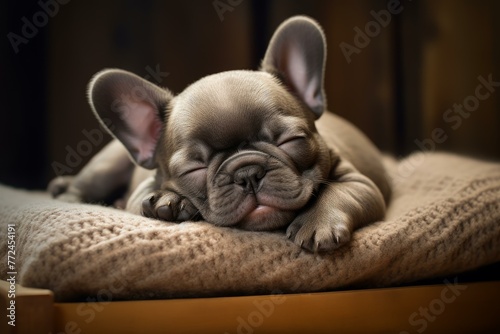 Sleepy french bulldog relax. Pet animal. Generate Ai