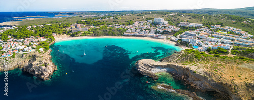 Fototapeta Naklejka Na Ścianę i Meble -  Areal drone view of the Arenal d'en Castell beach on Menorca island, Spain