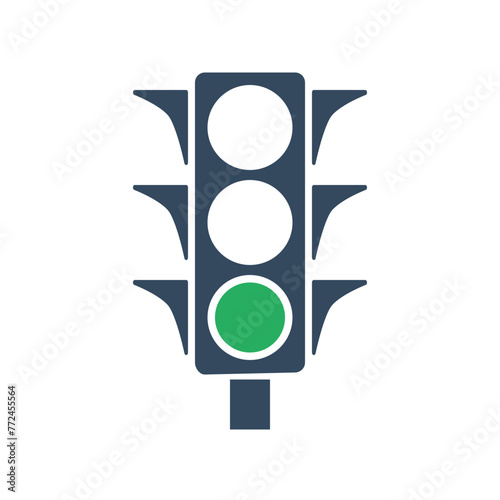 Green traffic light vector icon isolated on white background. Go or walk signal symbol.