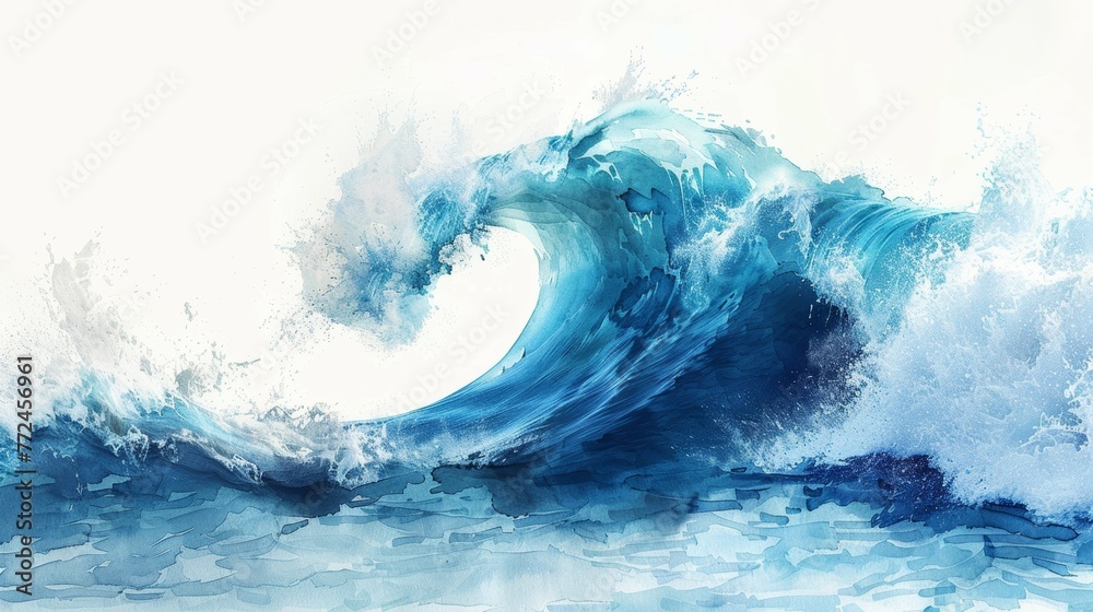 Obraz premium Vivid Ocean Wave Watercolor on White Background
