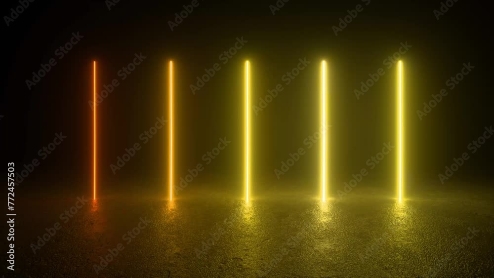 A dark room illuminated by a red light emitting from it, creating a mysterious atmosphere. Glowing neon lines, changing colors in ultraviolet spectrum. 4K 3D Animation Loop