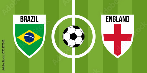 brazil vs england, teams shield shaped national flags