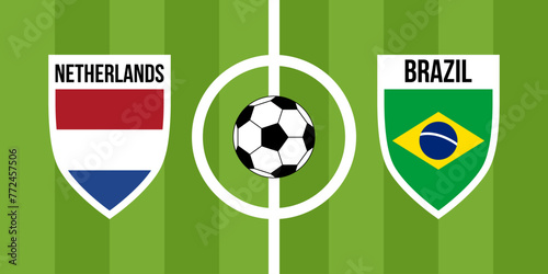 netherlands vs brazil, teams shield shaped national flags photo