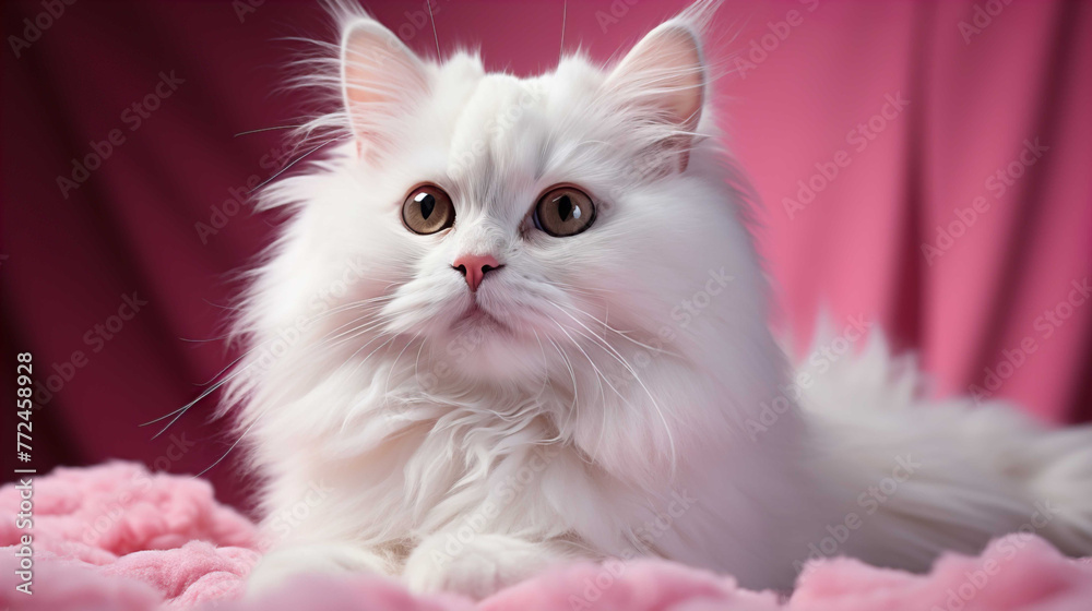   Big and small very soft Teddy dolls cute cat , pink , white background, photo studio light, focus , Generate AI