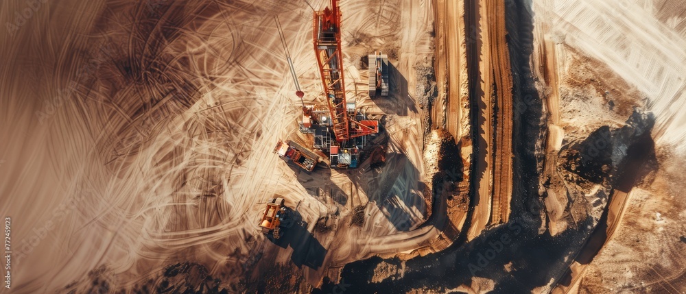 Showcasing the sheer scale, an aerial view unveils a colossal drilling ...