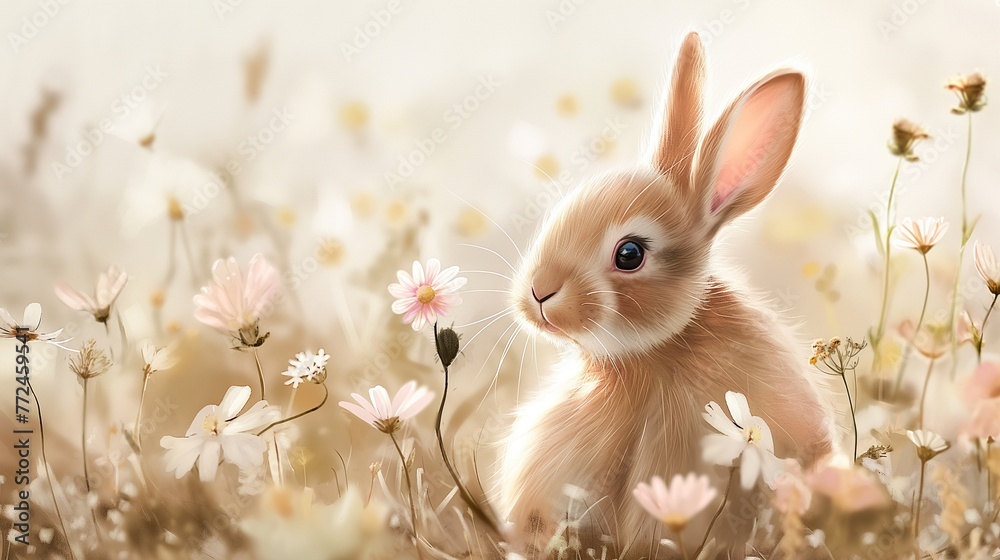 Fototapeta premium Adorable Bunny in a Flower Meadow