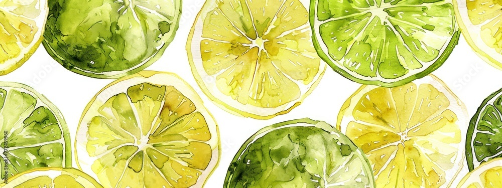 Watercolor lemon slices in neon yellow, cartoon summer zest on white Watercolor lemon slices in neon yellow, cartoon summer zest on white