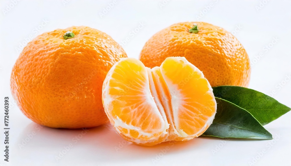 Tangerine - Citrus tangerina or Citrus × tangerina - group of orange colored citrus fruit consisting of hybrids of mandarin orange varieties. Whole and half fruit isolated on white background Tangerine - Citrus tangerina or Citrus × tangerina - group of orange colored citrus fruit consisting of hybrids of mandarin orange varieties. Whole and half fruit isolated on white background