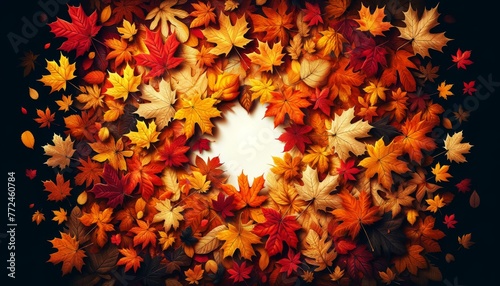 Heart Shaped Frame of Colorful Autumn Leaves