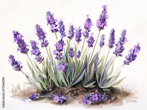 A cluster of lavender swaying gently  watercolor simplicity  pastel calmness  white background