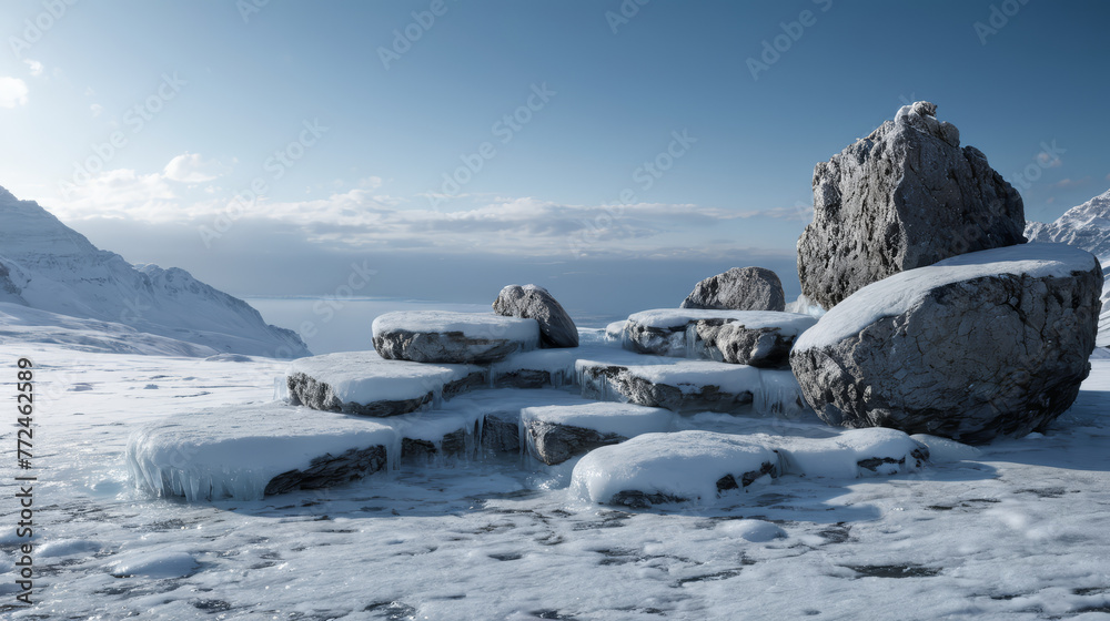 Group of Rocks on Snow Covered Ground Group of Rocks on Snow Covered Ground