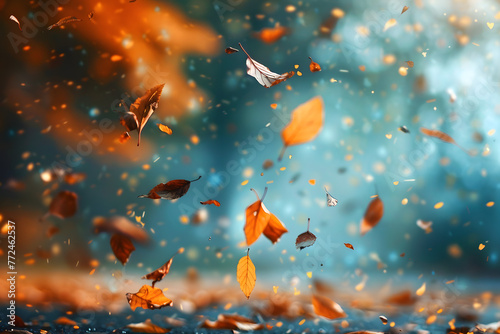 autumn leaves falling from a tree, to depict the beauty and transience of the seasons photo