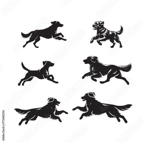 Running Dog silhouette in different poses silhouettes, design elements