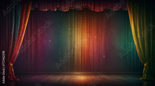 etro banner with curtainon colorful shining background .Generative AI photo