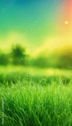 green grass and blue sky Fresh grass with sky background, vibrant, Colorful gradient splash, hd, 4k, high-quality, highly detailed, photorealistic, RAW, high quality, dynamic lighting, sharp focus, ul