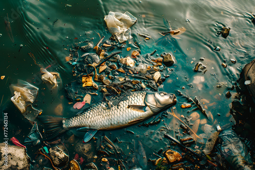 Poisson mort dans la rivière à cause de la pollution