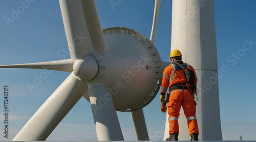 Inspection engineers preparing to rappel down a rotor .Generative AI photo