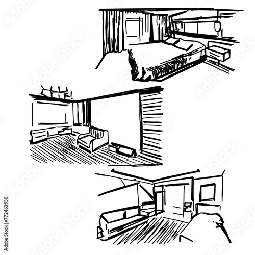 Hand drawn interior design sketch