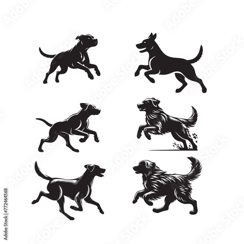 Running Dog in different poses silhouette sets