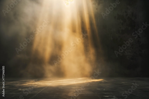 golden light ray shining over the roof of dark space background