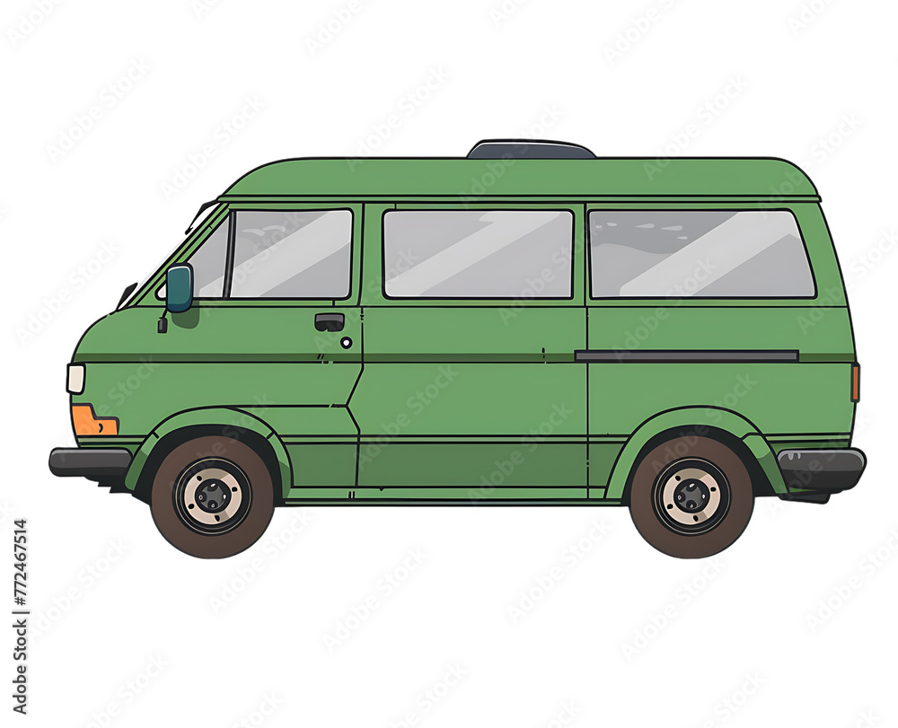green van side view, clip art flat vector illustration simple, white ...