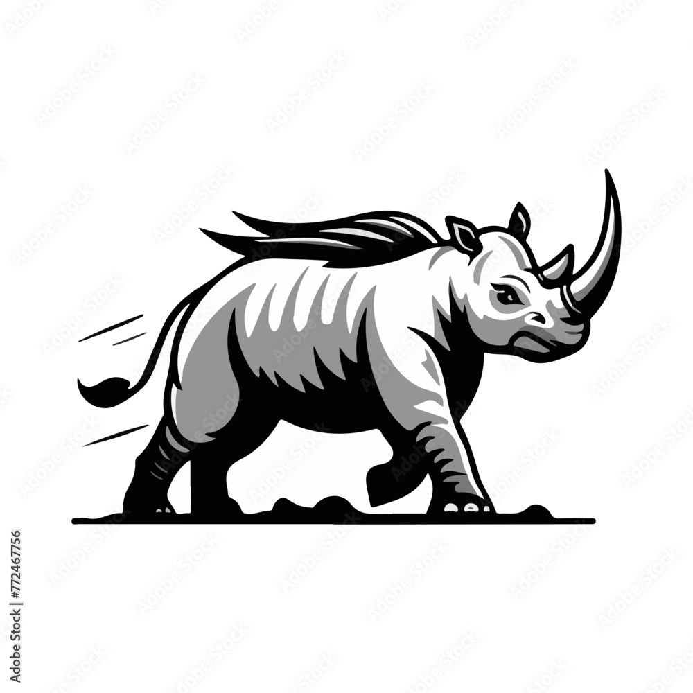 Silhouette SVG of a Rhinoceros as a superhero, black vector on white background