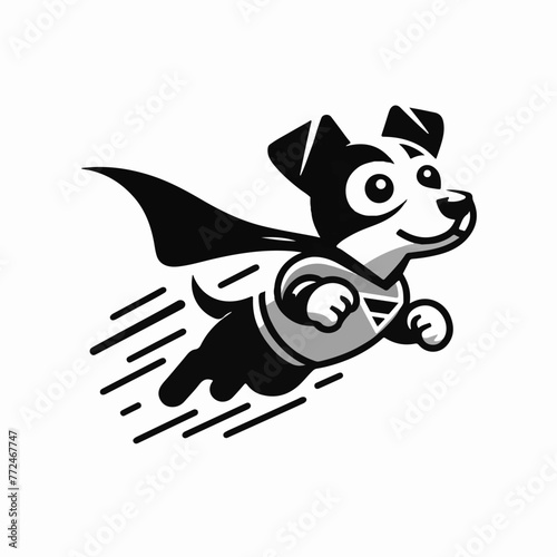 Silhouette SVG of a dog as a superhero, black vector on white background