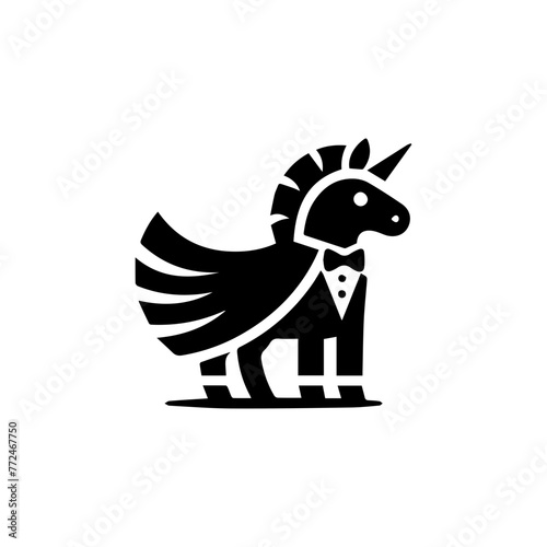 Silhouette SVG of a Unicorn as a superhero, black vector on white background