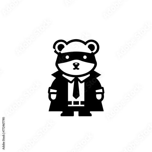 Silhouette SVG of a Bear as a business man superhero, black vector on white background