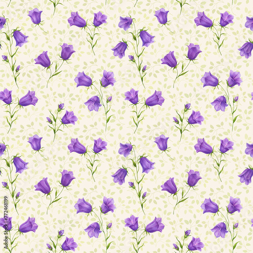 Seamless watercolor pattern with wildflowers bluebell. Can be used for fabric prints, gift wrapping paper, kitchen textile