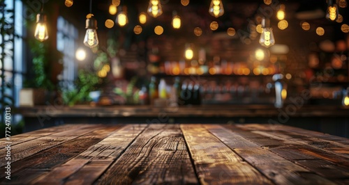 Wooden Table In Front of Bar