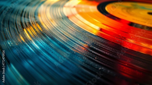 Abstract Vinyl Record with Drumsticks in Vibrant Motion photo