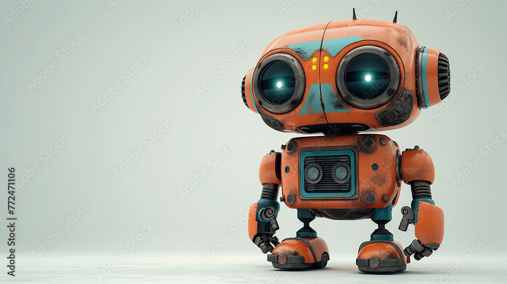 orange robot holding a toy orange robot holding a toy