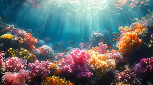 Witness the breathtaking beauty of a coral garden in full bloom  a kaleidoscope of colors teeming with life and energy.