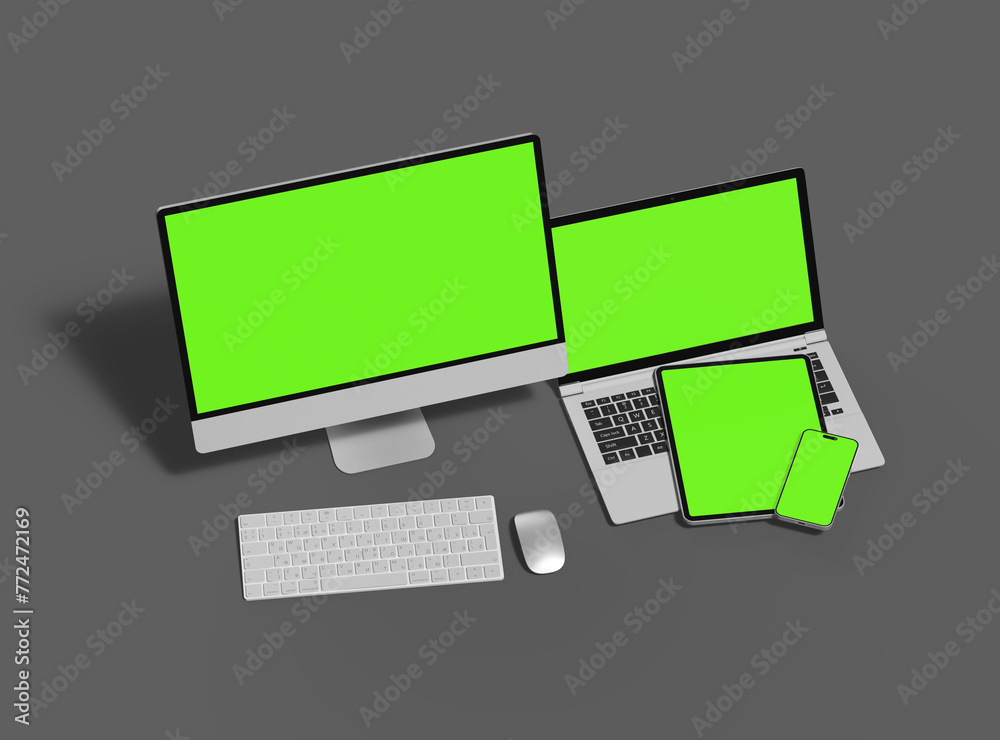 3d render of desktop, laptop, smartphone and tablet on a dark background 3d render of desktop, laptop, smartphone and tablet on a dark background