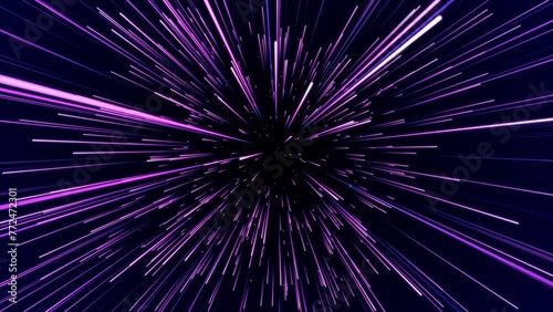 Abstract blue hyper jump. Digital hyperspace with flow of bright particles. Beams motion in galaxy. Big stars explosion. Space glowing tunnel moving at the speed of light. 3d rendering.