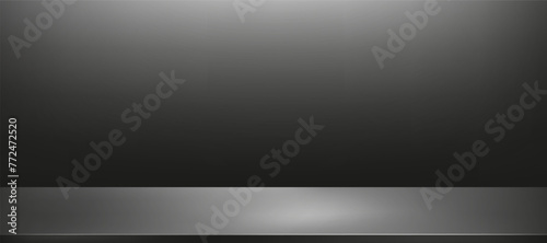 Grey Background,Studio Room with Spot Light on Metallic Stainless Steel Counter top,Backdrop Metal shelf texture with light reflect,Vector Display mockup table top,Kitchen aluminium desk surface