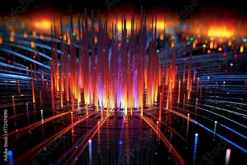 Intricate Web of Fiber Optic Cables Transmitting Data Signals 