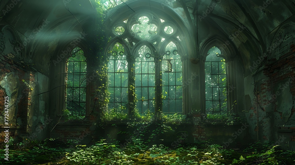 Witness the silent transformation as nature breathes life into reclaimed architecture