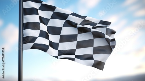  Waving Racing finish flag with checkered pattern texture in slow motion Generate AI photo