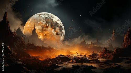  The moon falls to the earth, the world is destroyed in dust Generate AI