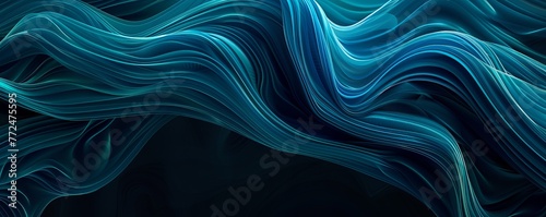 Abstract flowing turquoise lines on dark blue background. 3D digital graphic for wallpaper