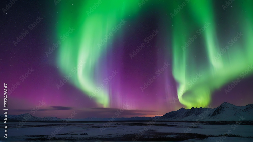  A majestic arch of auroras spanning across the cosmic horizon, creating a breathtaking vista of light and color against the backdrop of distant galaxies.

