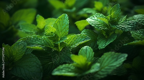  Fresh green mint plants growing Spice, Mint - Flora Family, Peppermint, Leaves, Herbal Medicine Generate AI