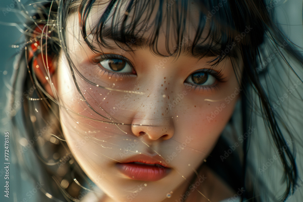 Close-up portrait of a beautiful Asian girl