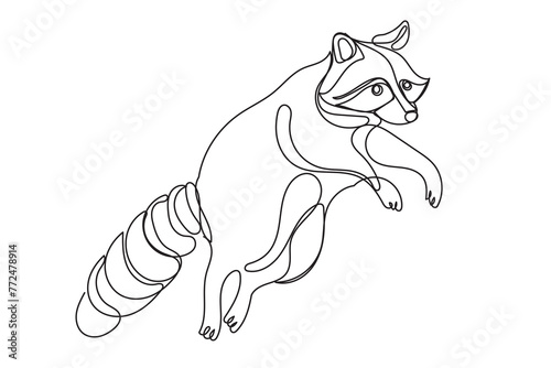 Line Art Raccoon. Wild Coon Animal Mascot Silhouette Sketch Doodle Illustration. One Continuous Editable Outline Drawn Icon