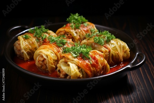 Stuffed cabbage rolls. Green dish. Generate Ai photo