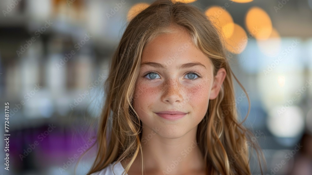 Enchanting Gaze of a Young Girl With Blue Eyes